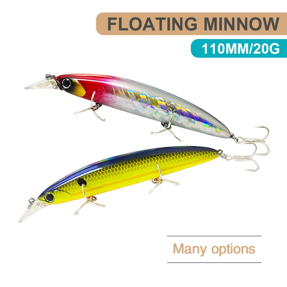 Señuelos de pesca de 11cm y 20g, pececillo flotante Wobbler, cebo duro Artificial de fundición larga, Jerkbait, accesorios de pesca de agua de mar MN618 - imagen 2