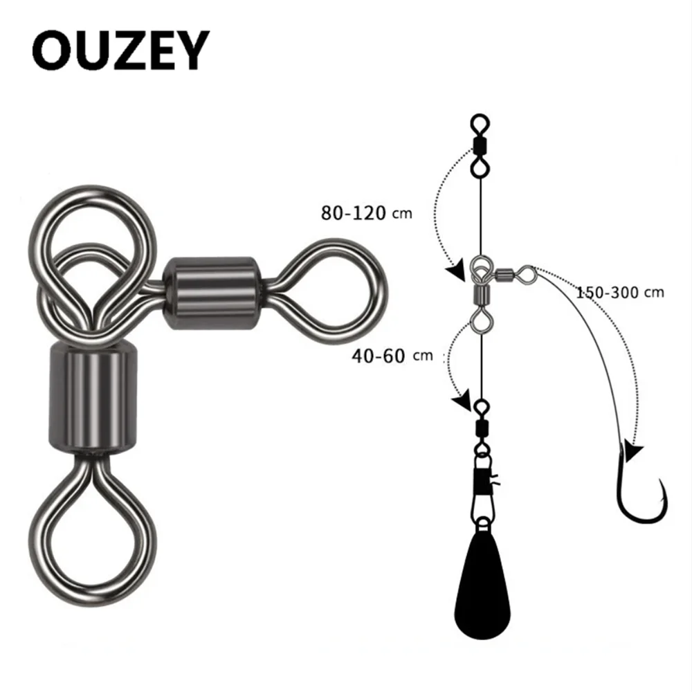 50 Uds. De barril giratorio de 3 vías para bagre, aparejos de pesca, conector de gancho, aparejo de Surf, aparejo de bagre curricán, agua salada y dulce