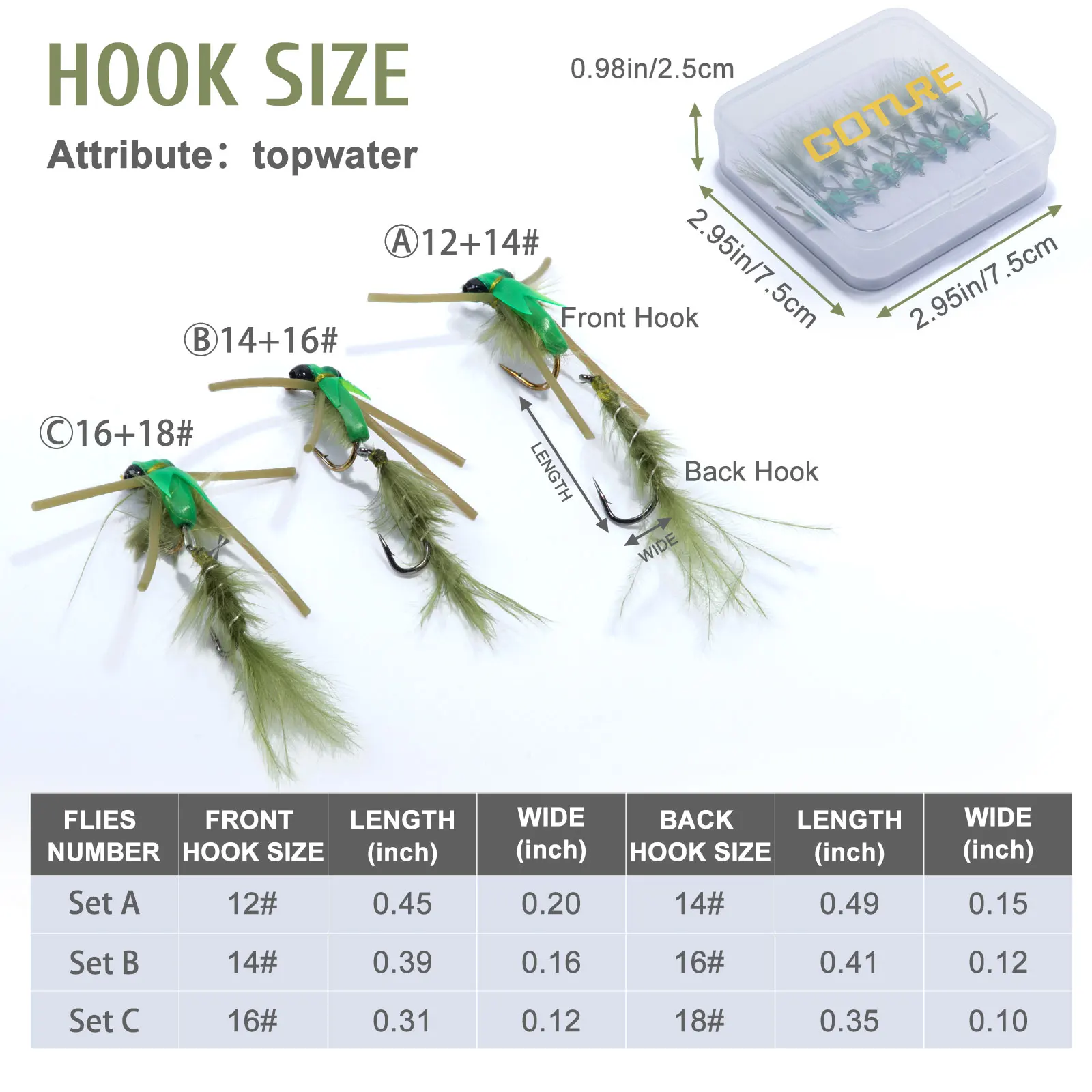 Goute 8-16 Uds moscas de pesca con mosca señuelo de pesca juego de anzuelos dobles 12 #   14 #   16 #   18 #   Anzuelo para atar moscas, pesca de trucha y lubina, señuelo con caja - imagen 3
