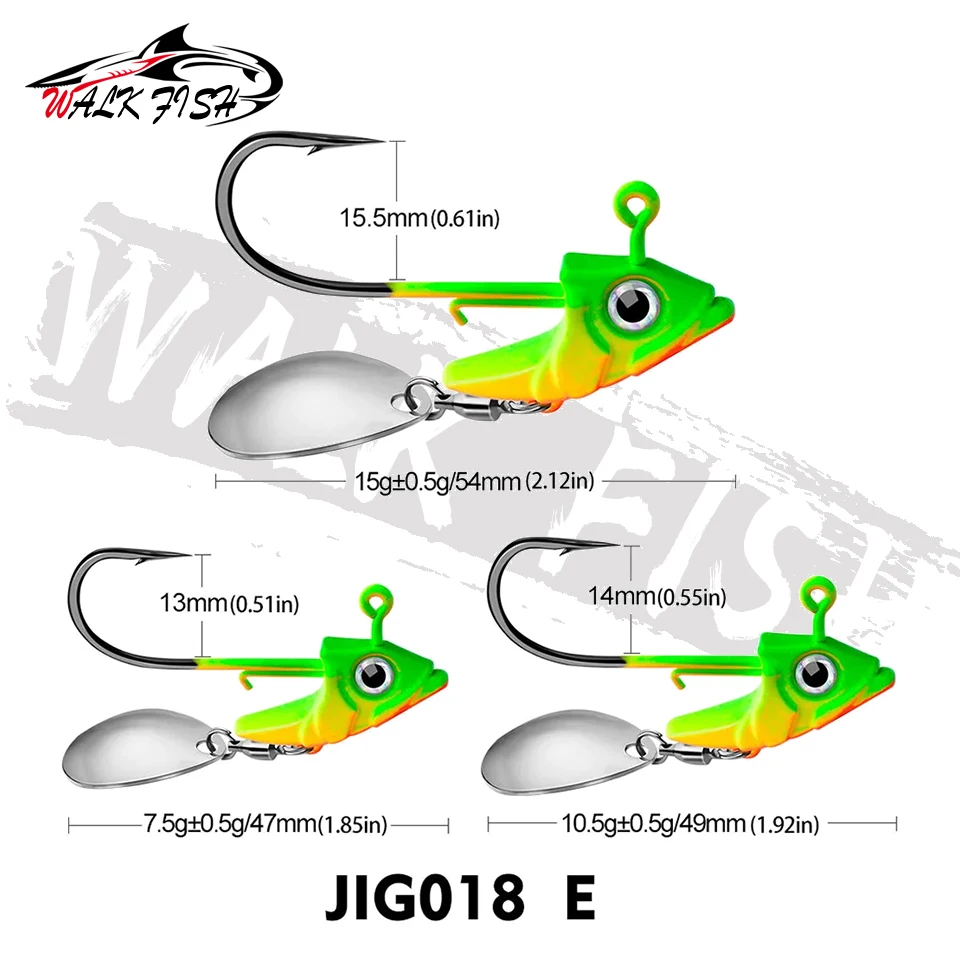 Walk Fish Jig head cabeza biónica con cuchara giratoria – Trucha y mar - imagen 5