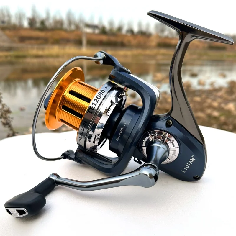 Carrete de pesca giratorio con carrete de Metal TE9000-12000, relación de engranaje 4,1: 1, potencia máxima de arrastre de 25KG para aparejos de pesca de Surf y curricán de agua salada - imagen 3