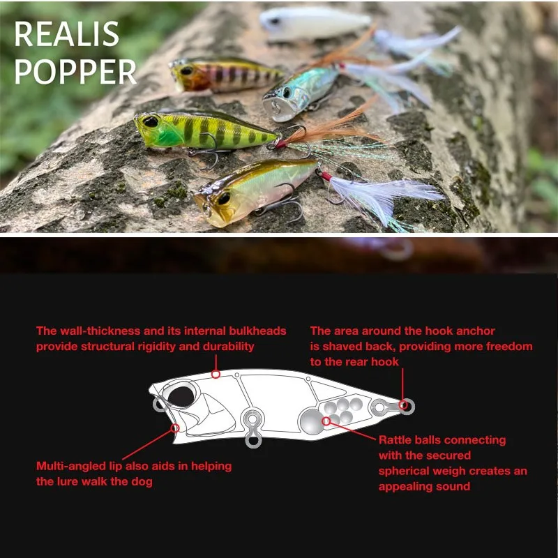 Señuelos de pesca Popper realistas, 64mm, 9g, Topwater, lubina, trucha, Lucio, señuelos de superficie, Wobblers artificiales Duo, señuelo realista Popper duo - imagen 4