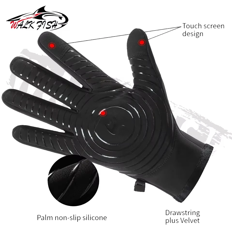 WALK FISH-guantes de pesca para invierno, antideslizantes, gruesos, para mantener el calor, mantener el calor, pantalla táctil, ciclismo, esquí, impermeables, a prueba de viento - imagen 4