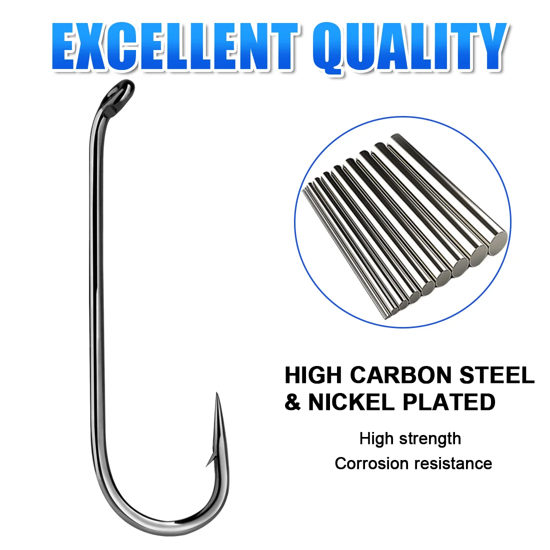 FishTrip-anzuelo para moscas secas, 50-200 Uds., anzuelo de pesca con forma de ojo, 1 gancho para atar moscas de vástago largo, anzuelo para trucha curvado redondo de acero rico en carbono - imagen 2