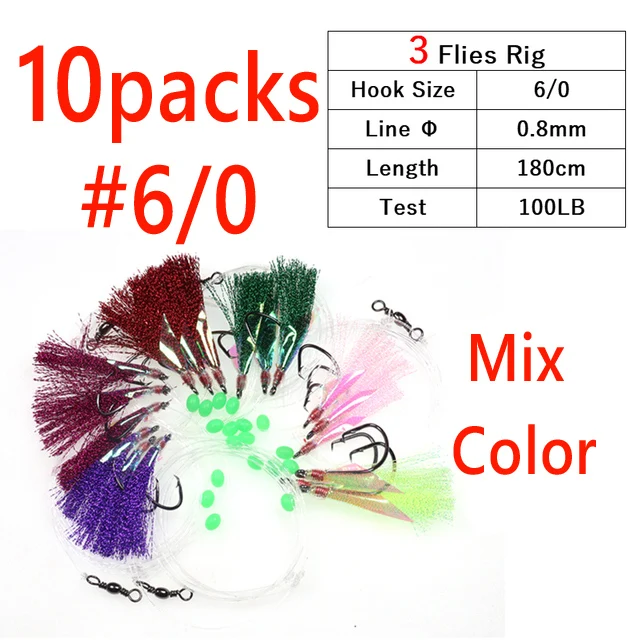10pks 3Hooks Rig 6l0