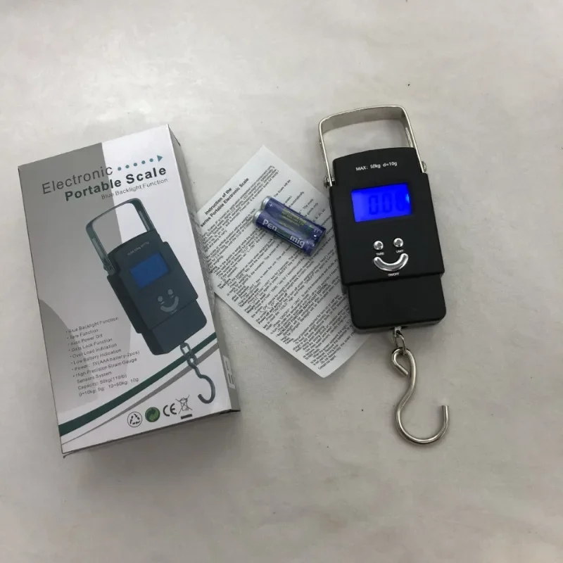Báscula electrónica A08, Mini Paquete de equipaje de pesca portátil, Express, 50kg, gancho, accesorios, pantalla en inglés - imagen 3