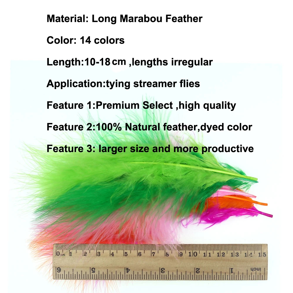 ICERIO-pluma de marabú larga de colores, Material de atado de peces para Streamer Fly Jig Head Woolly Bugger Leech Fly Bait, 50 unids/lote por paquete - imagen 2