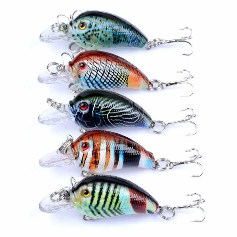 Juego de Señuelos de Pesca Minnow de colores mezclados, 5 uds., 4,5 cm, 4,2g, Mini Wobblers de manivela con anzuelos triples, aparejos, Kit de Crankbaits de natación Topwater