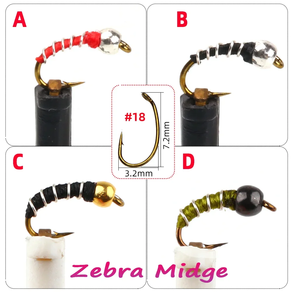 Wifreo 8pcs/9pcs #18 Bead Head Zebra Midge Nymph Fly Emergers Wet Nymph Fly Fishing Flies Trout Bluegill Fishing Lure Baits - imagen 3