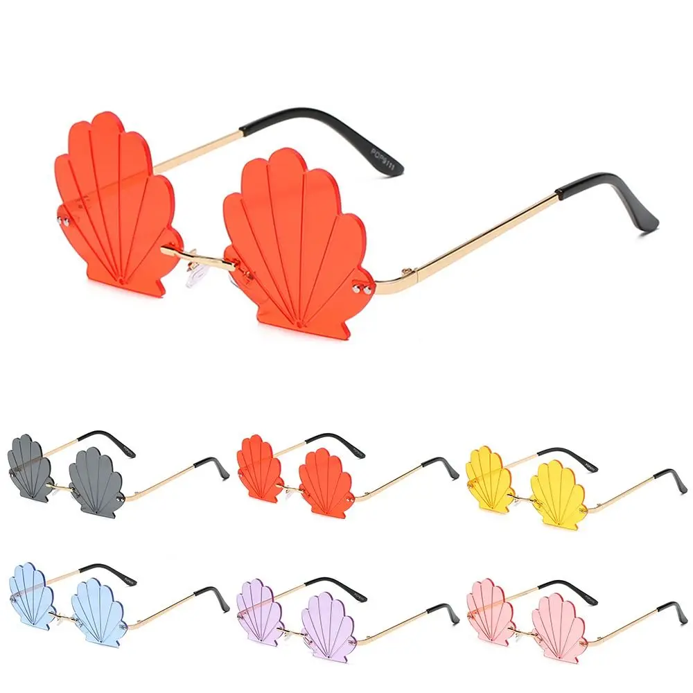 Gafas de sol sin montura con forma de concha, lentes de sol con forma de flor, lentes oceánicas de moda, gafas de sol de Metal únicas para accesorios de fotos, fiesta - imagen 2