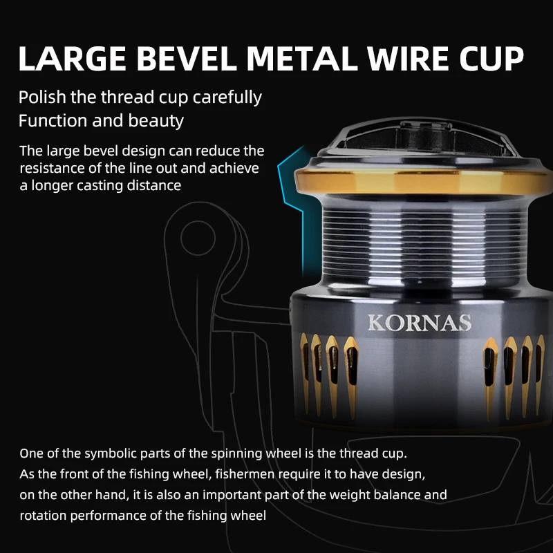 MEREKING serie KORNAS rodamiento suave y sin óxido 5 + 1 rodamientos 5,2: 1 relación de engranaje 12kg bobina de pesca de rueda giratoria de arrastre máximo - imagen 4