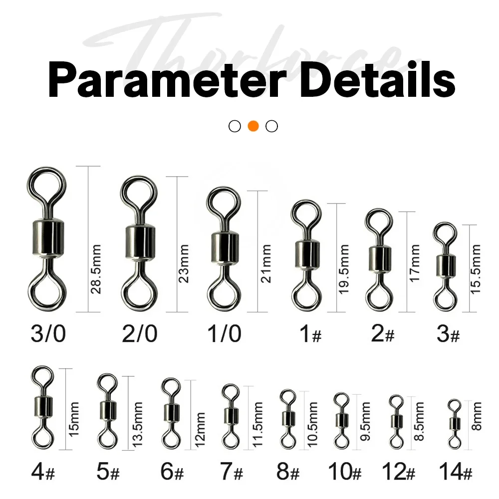 THORFORCE 50 Uds conector de pesca giratorio anillo sólido señuelos anzuelos de pesca de acero inoxidable herramienta de accesorios de rodamiento de barril - imagen 2