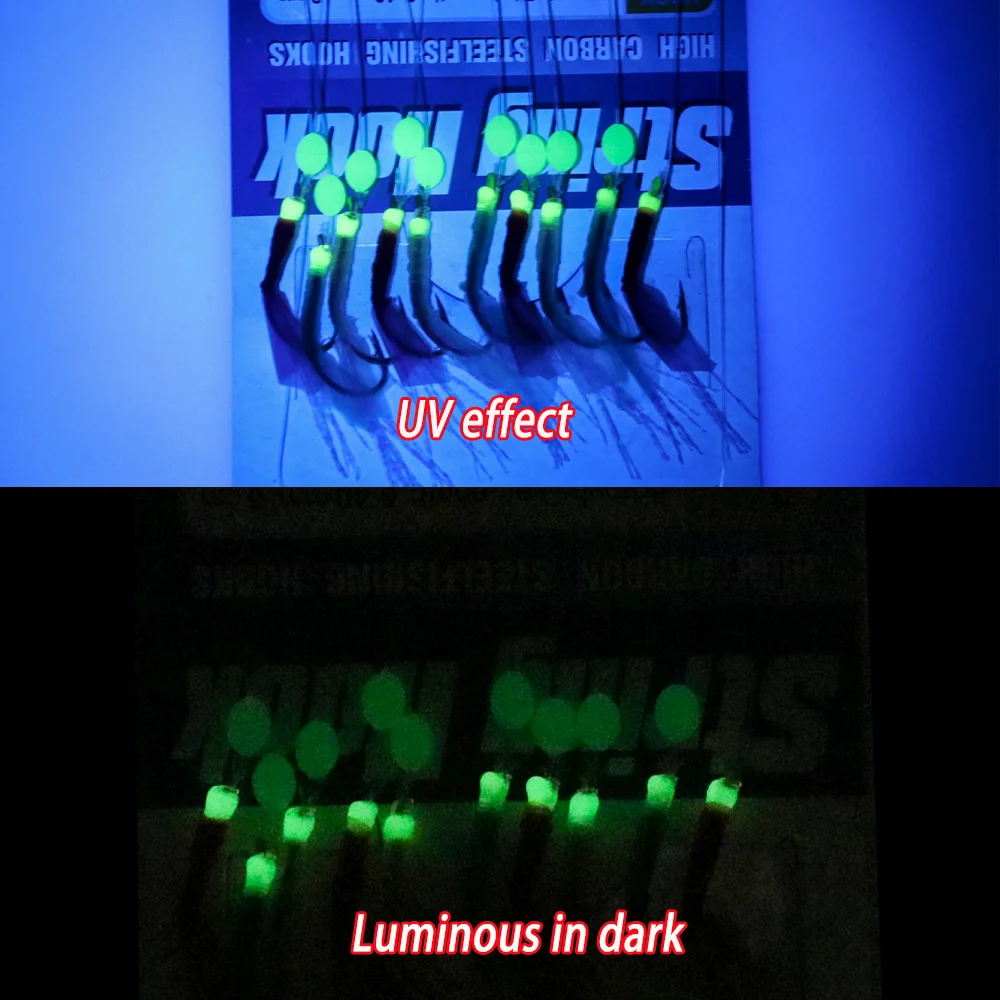 Lionriver Sabiki Rigs Señuelos de Pesca artificiales de agua salada, cuentas luminosas, cebo de mar, ganchos de cuerda de piel de pescado, oropel giratorio, SnapTackle - imagen 4