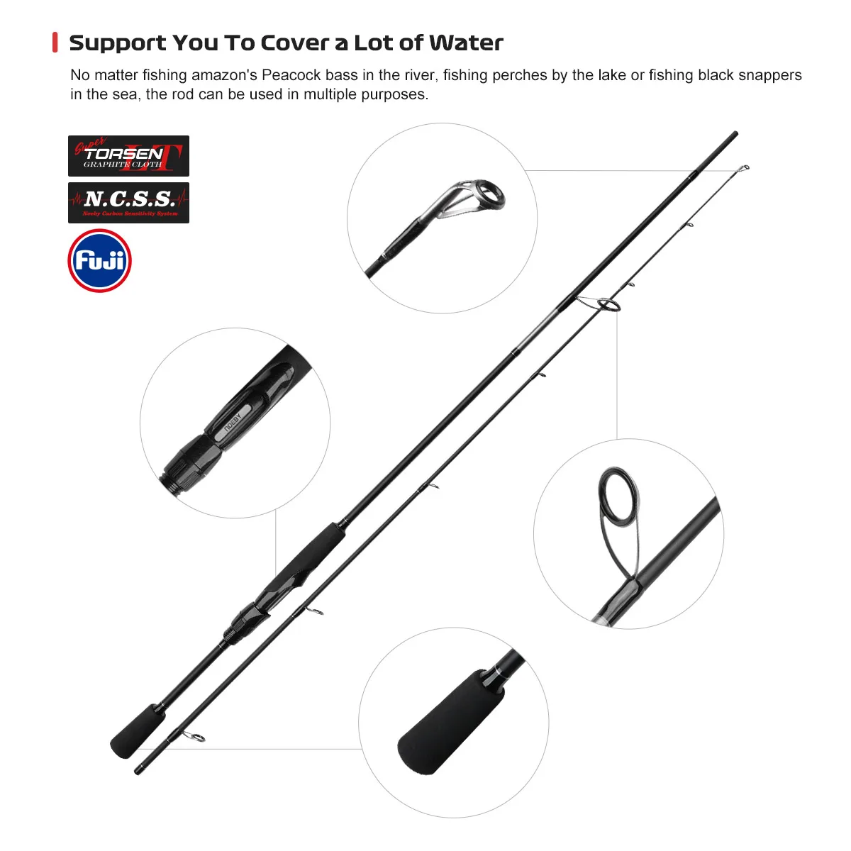 NOEBY NONSUCH-caña de pescar con señuelo ML M MH, 1,83 m, 1,98 m, 2,13 m, caña de lanzamiento giratoria, guía Fuji, caña de pescar multiusos para Lucio y trucha - imagen 5