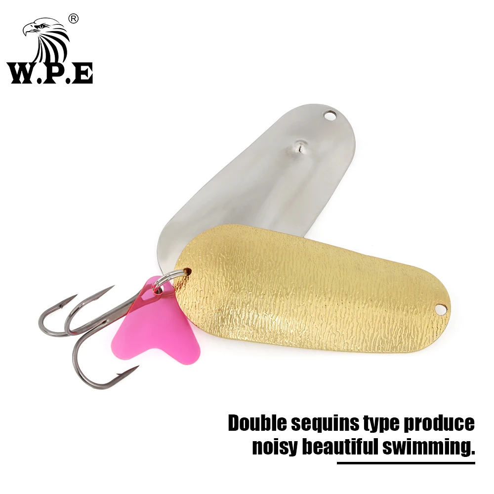 W.P.E-señuelo de pesca Artificial doble, cebo de 8 gramos con conector, gancho de tres anclajes, lentejuelas de Metal para pesca - imagen 5