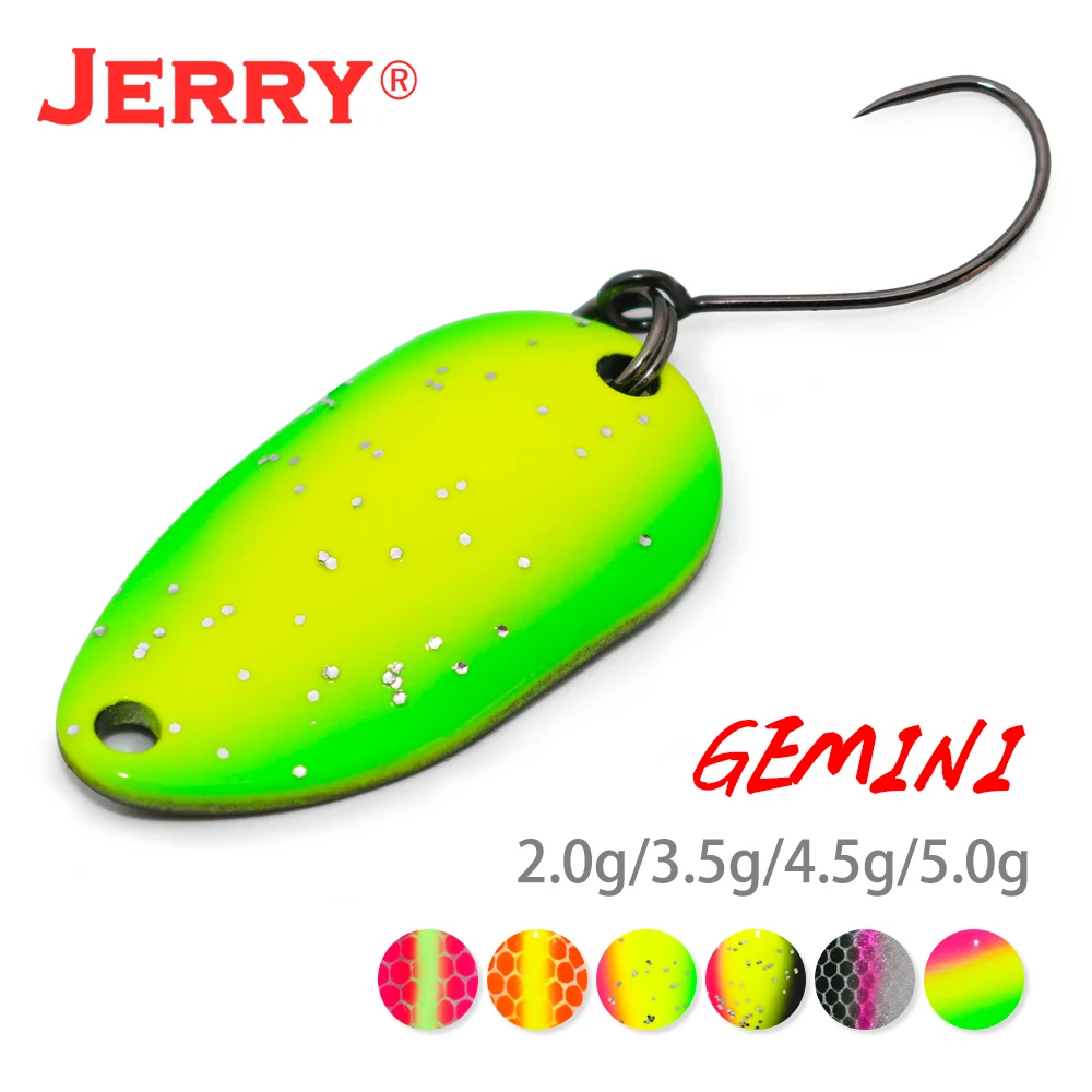 Jerry Gemini Micro cucharas de pesca área trucha Wobbler 1 pieza 2g 3,5g 4,5g colores UV señuelos de Metal Spinner cebo brillos al por mayor