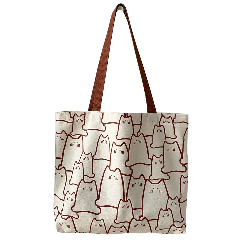 Bolsos de lona, bolso de mano para mujer, bolso de mano con bonito gato y cremallera, bolso de diseñador, hombro pequeño de dibujos animados de estilo japonés - imagen 4