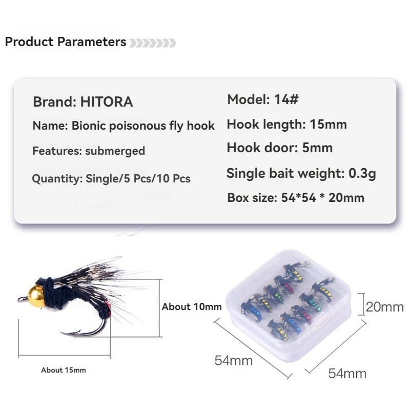 Nuevo 10 Uds. Señuelos de pesca con mosca húmeda que se hunden insectos artificiales gancho Mosquito Micro moscas cebo lubina trucha señuelos aparejos con caja - imagen 3