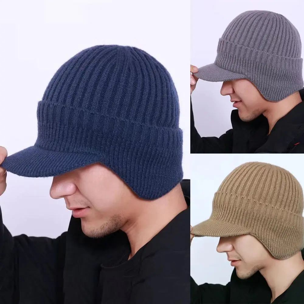 Gorro de punto con protección para los oídos de ala corta para hombre, gorro con orejeras para esquí cálido para invierno, gorros para ciclismo al aire libre