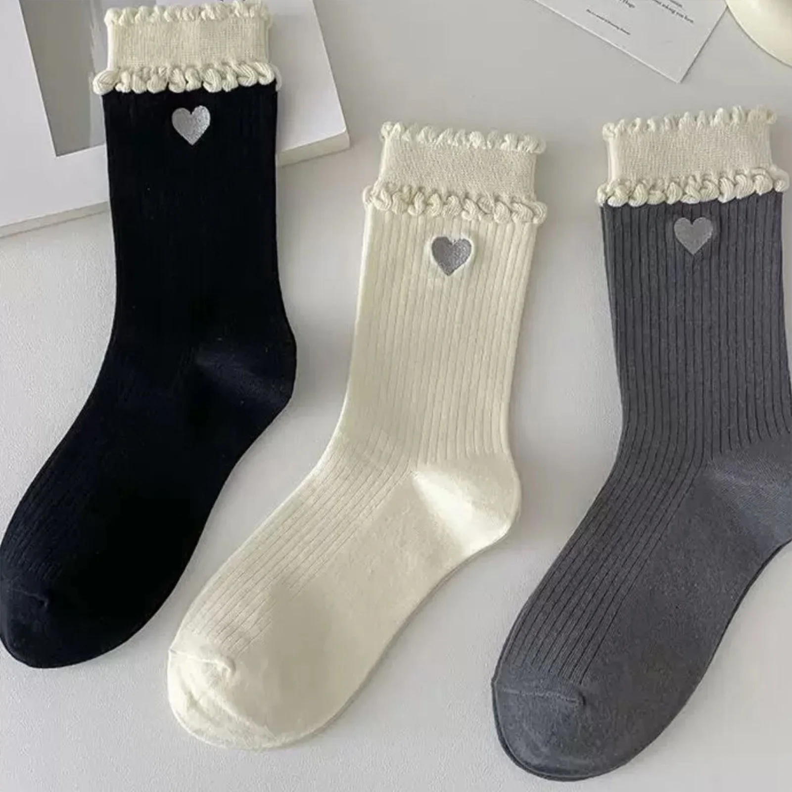 Calcetines de moda de otoño para niñas, calcetines cálidos a prueba de viento para ciclismo al aire libre, montar, acampar, viajar, diseño empalmado, calcetines medios tejidos 2025 - imagen 5