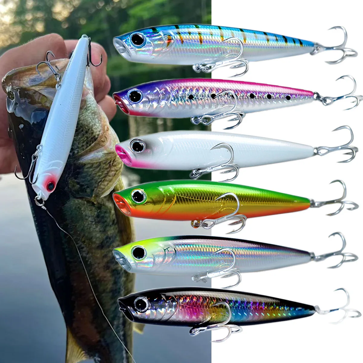 Señuelo de pesca Topwater, cebo duro Wobblers con lápiz, 115mm, 19,5g, 95mm, 12g, señuelo Artificial para caminar, acción de perro para Lucio y lubina - imagen 2