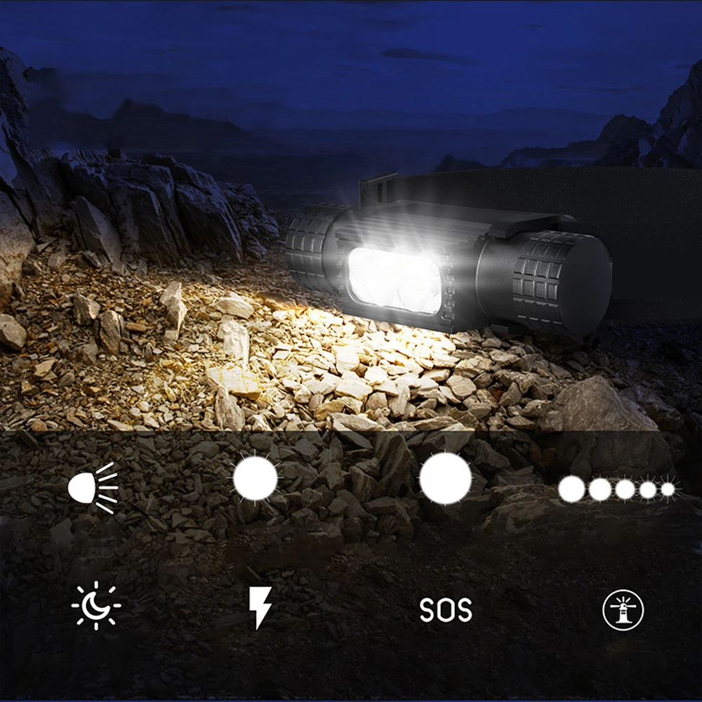 Faro LED 5000LM 15W tipo C Mini linterna de luz blanca 18650 batería faro frente para Camping pesca caza - imagen 3