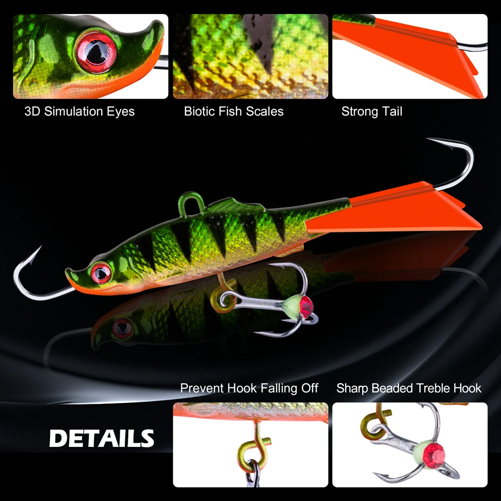 Goture-señuelo de pesca de invierno, cebo Artificial duro con ganchos luminosos para perca, Lucio, 15g, 68mm, 1 unidad