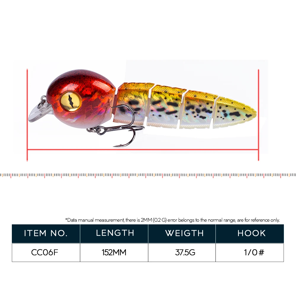 Tadpole-Cebo flotante de 6 pulgadas y 37g, Señuelos de Pesca multiarticulados, Swimbait, Wobbler, cebo de plástico duro, Minnow, trucha, aparejos de Lucio - imagen 3