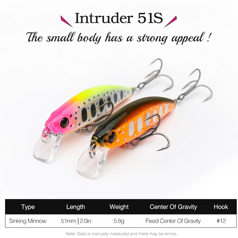 TSURINOYA 51mm 5,8g hundimiento Minnow Intruder 51S señuelo de pesca de río juego de luz señuelo de pesca corriente cebo duro perca Lucio trucha - imagen 2
