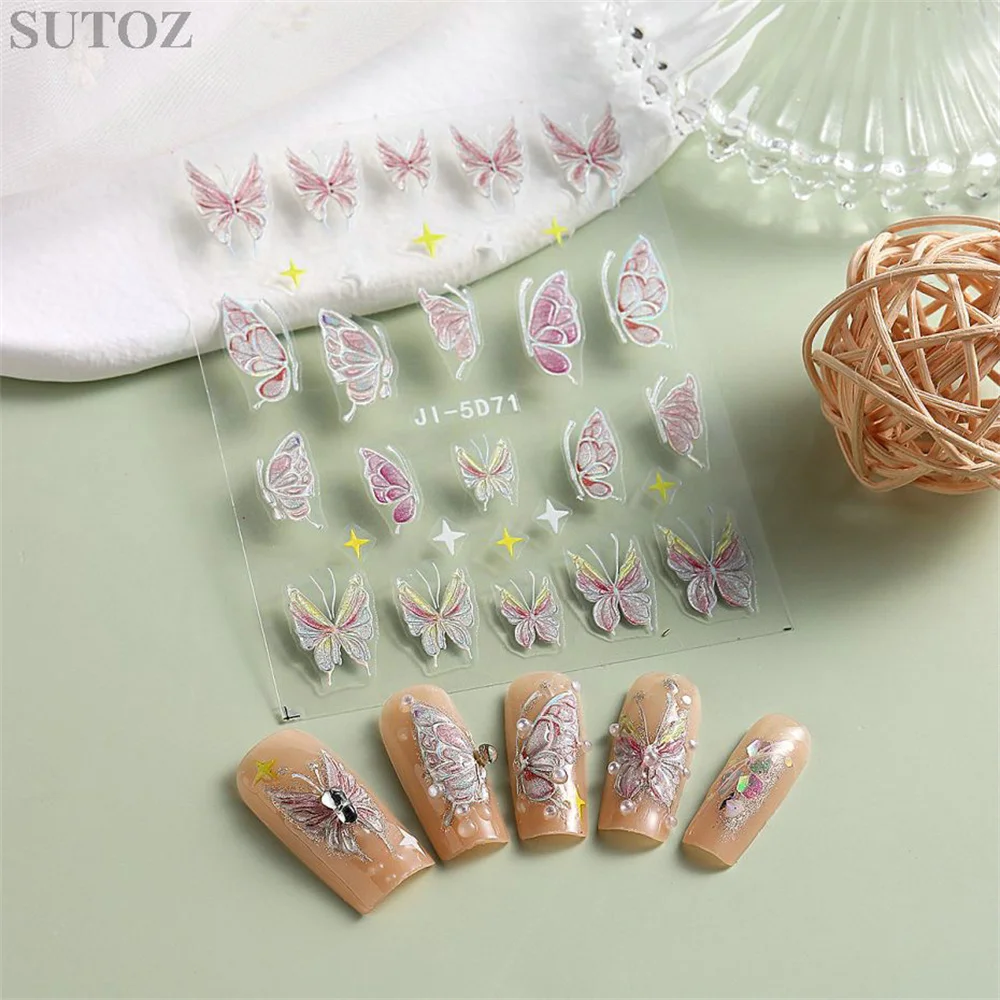 Pegatinas de mariposa 5D para uñas, adhesivos en relieve tridimensional deslizadores, calcomanía de Arte de uñas con purpurina, decoración de manicura - imagen 4