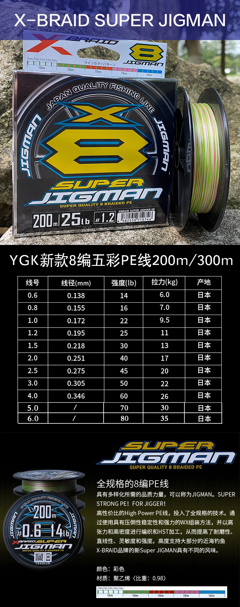 YGKV8-sedal de PE para pesca en el mar, Original, japonés, Serie 8, X-BRAID, SUPER JIGMAN, supersuave, línea principal de inversión Yayuan - imagen 5