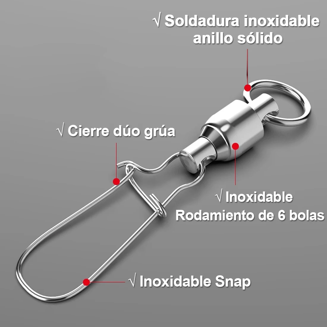 FishTrip-rodamiento de bolas giratorio con grúa DUO LOCK SNAP, acero inoxidable, 20 ~ 100 paquetes, Conector de pesca marina, aparejos terminales - imagen 3