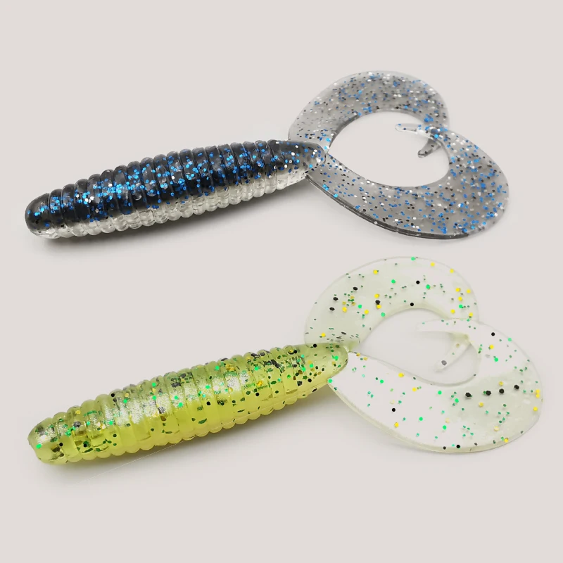 LUREHOLIC 2,8 "7 cm 12 piezas cebos de señuelo suave de cola doble para pesca de lubina cebo de gusano para cabeza de anzuelo, anzuelo de gusano - imagen 3