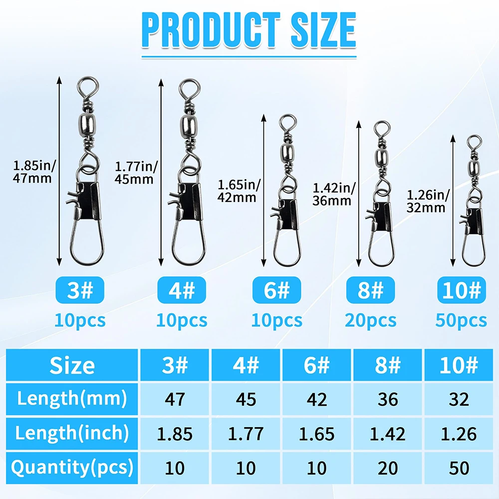 Kit de broches giratorios de pesca de barril, 100 Uds., giratorios de barril con broches de seguridad, conexión rápida, accesorios de aparejos de pesca giratorios - imagen 2