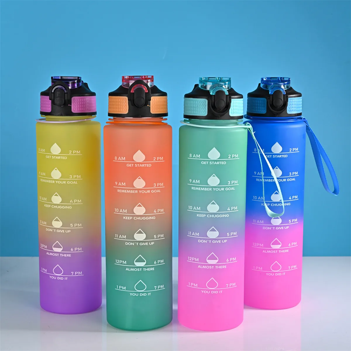 Taza de plástico para deportes al aire libre, gran capacidad, Color degradado, 1000mL, cubierta de rebote, boquilla de succión, taza espacial, botellas de agua - imagen 3