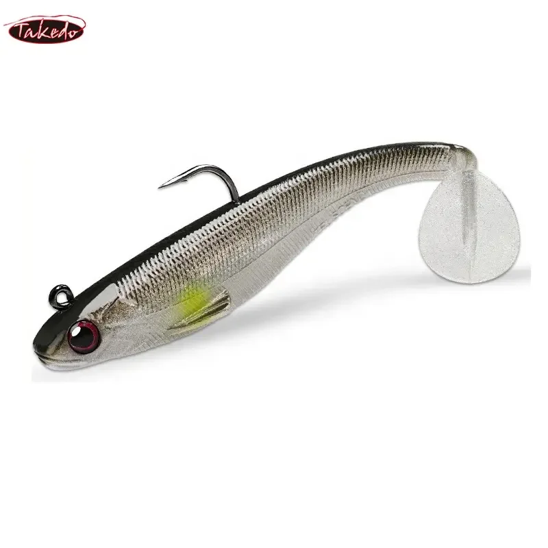 TAKEDO BZ01 LIVE SHAD plantilla de pesca señuelo Jig pez plomo cabeza de plomo con cola en forma de T PVC señuelos blandos señuelo de pesca ojos 3D - imagen 5