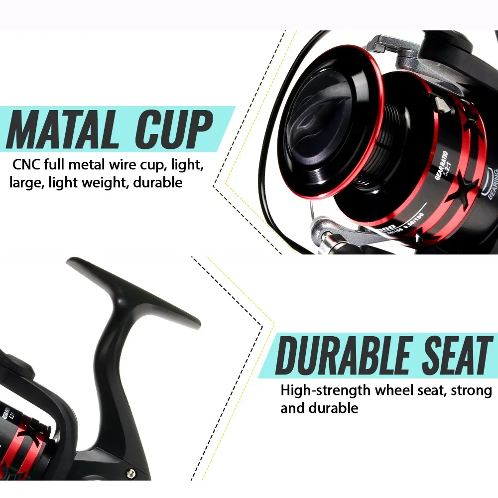 JOSBY-carrete de Pesca giratorio para carpa, accesorio de agarre de bobina de Metal, duradero, para aguas profundas, serie 5,2: 1 1000-7000, 8KG - imagen 5