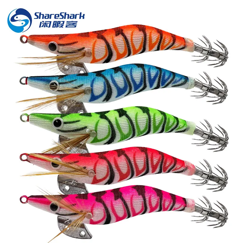 Nuevo 5 uds. De anzuelo luminoso de madera para calamar y camarones, cebo de pesca de mar con calamar de ojo grande, adecuado para todo tipo de lugares de pesca - imagen 2