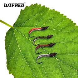 Wifreo 4PCS # 12 realista oruga gusano mosca epoxi látex cuerpo luminoso Artificial larva cebo pesca con mosca trucha Bluegill señuelo