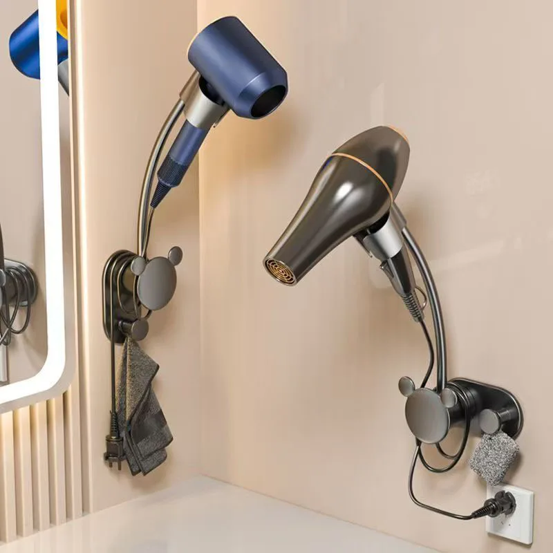 Soporte para secador de pelo, estante de baño sin perforación, colgante de pared ajustable, sin manos, estante de almacenamiento Universal, estante de baño