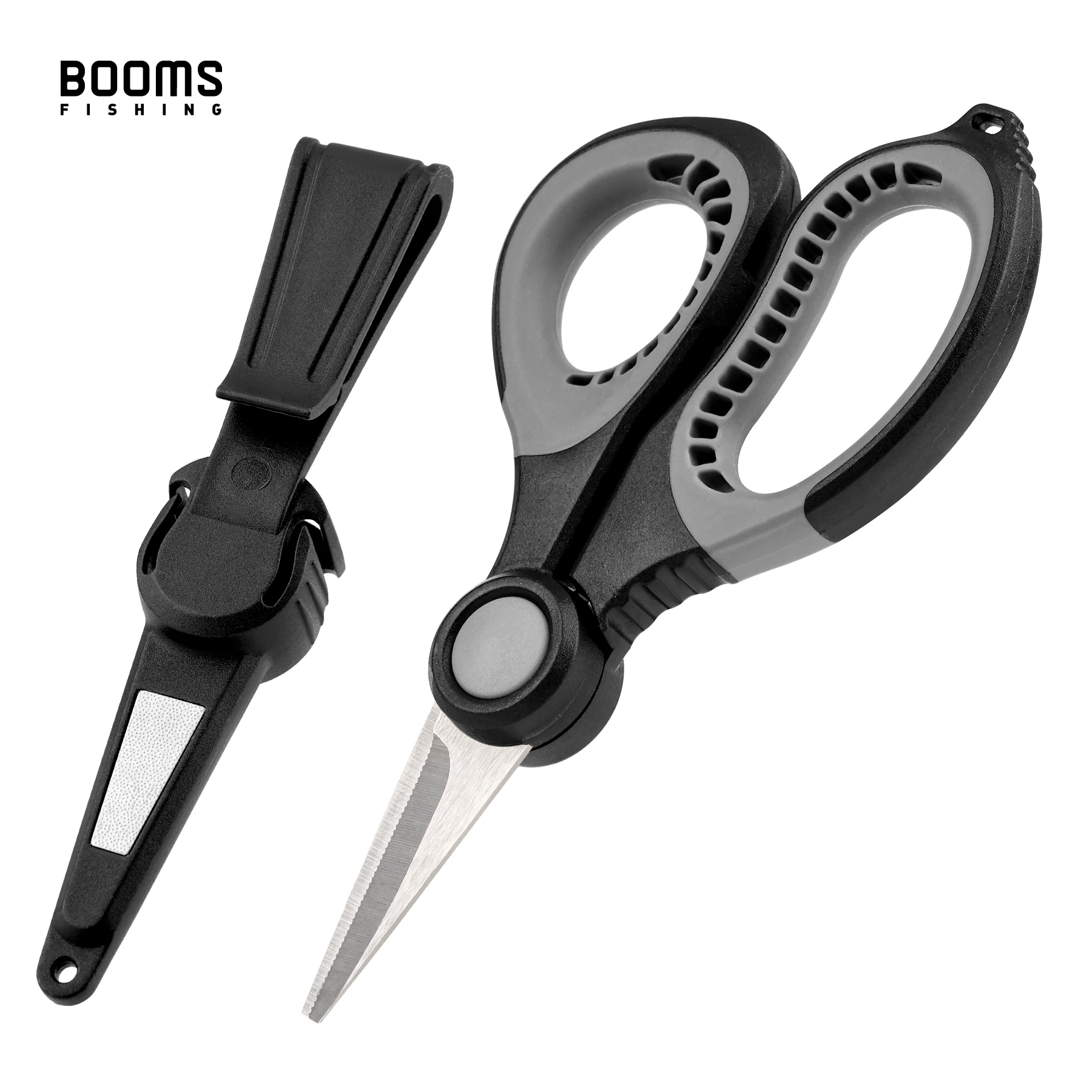 Booms Fishing S06 tijeras de línea trenzada mango antideslizante de acero inoxidable con funda cortador de alambre afilado herramientas de equipo de pesca de mar