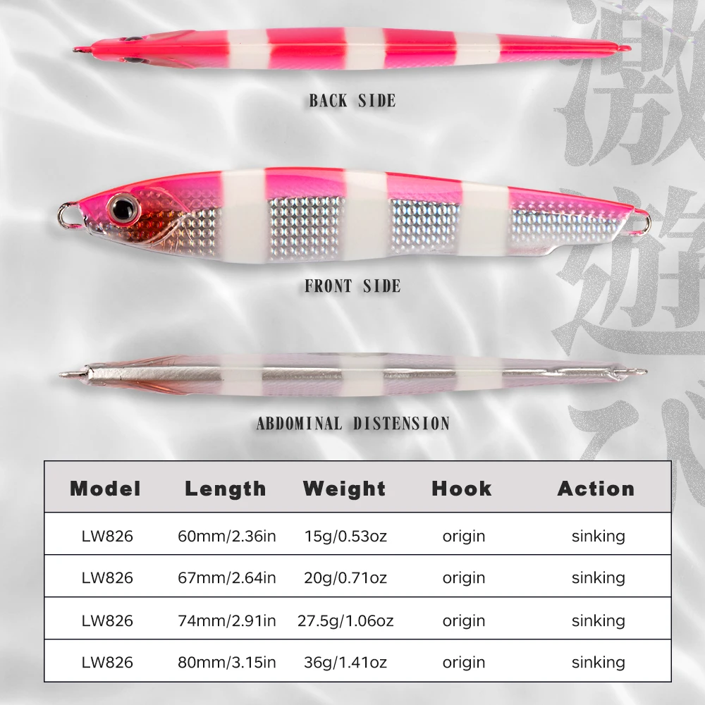 Hunthouse-señuelo de pesca con plantilla de Metal, cebo duro para Jigging, cuchara que se hunde, 15g/20g/27, 5g/36g, hundimiento lento luminoso para aparejos de pesca lubina - imagen 3