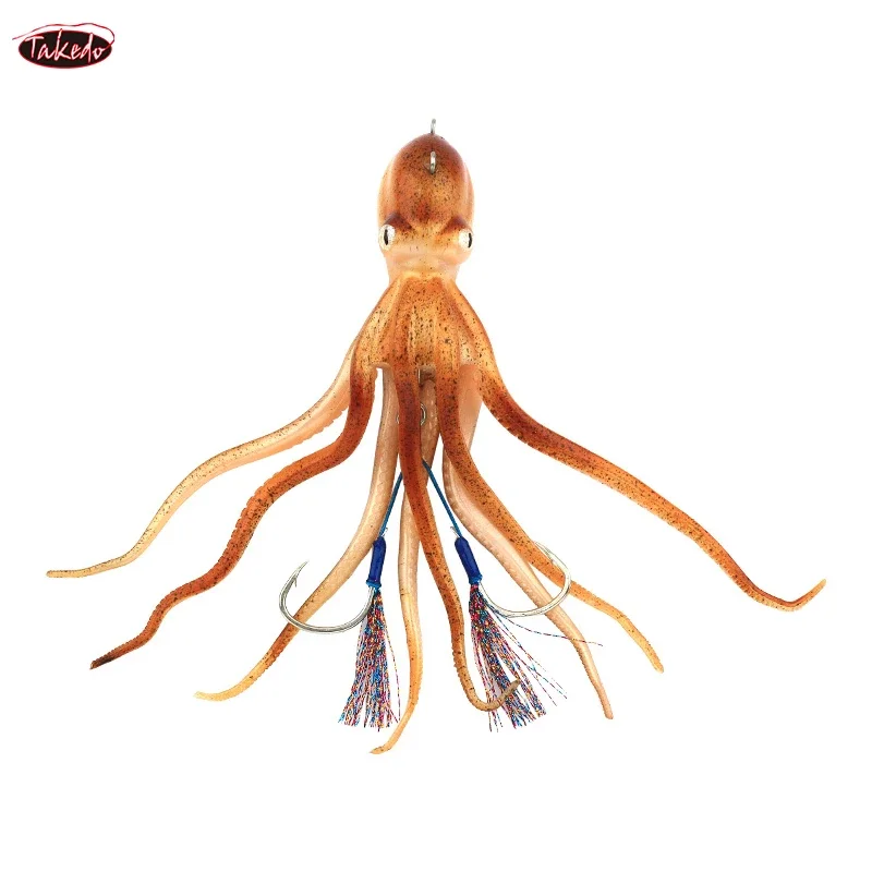 TAKEDO MY14 180G 200G 250G 300G pesca en el mar cebo de pulpo con doble gancho cebo suave señuelo de curricán pesca en barco para pez roca - imagen 5