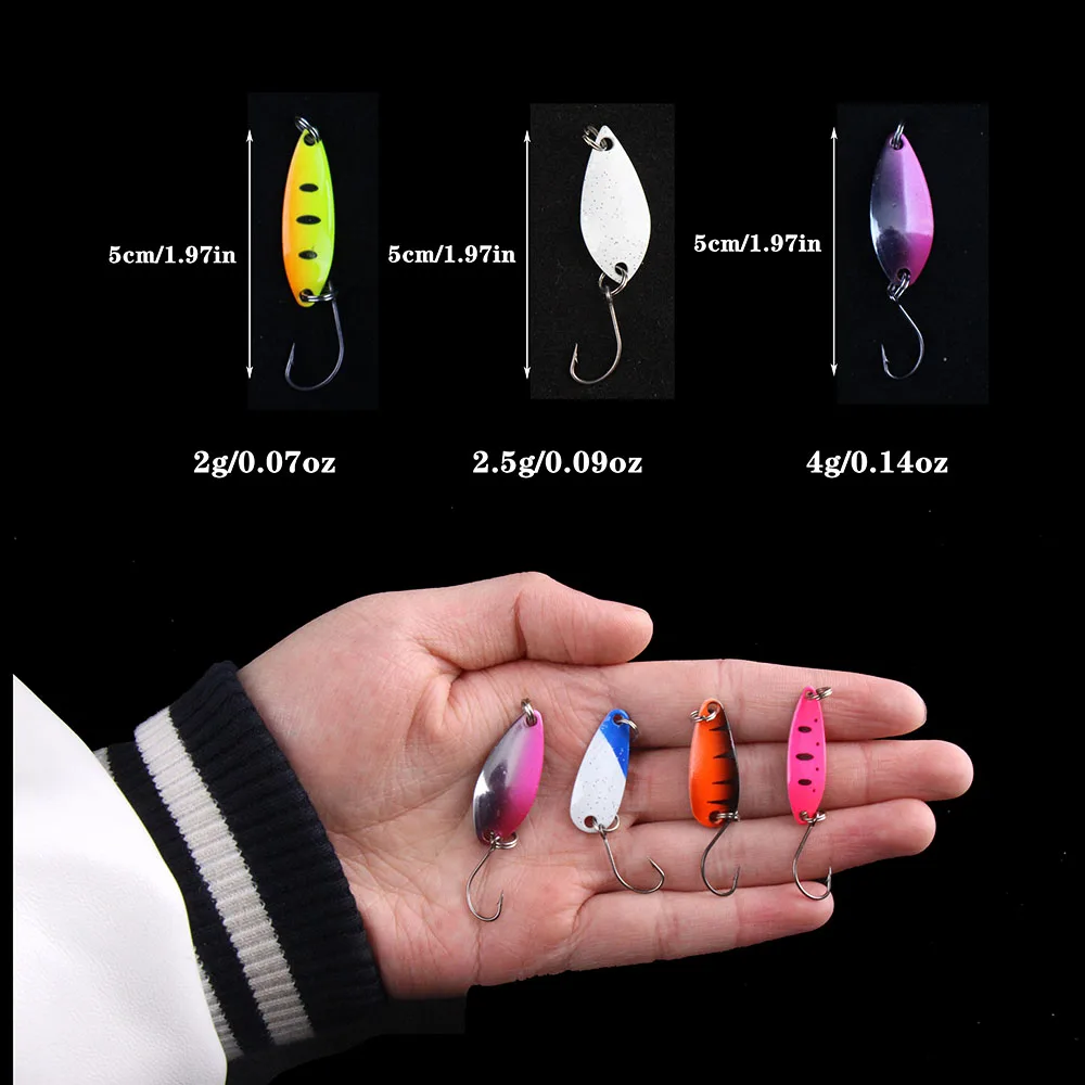 24 Uds 2/2, 5/4g cebo para trucha, cuchara de pesca con lentejuelas, juego de señuelos, cuchara de Metal, señuelo de pesca Wobbler, accesorios de aparejos de Jigging de fundición - imagen 2