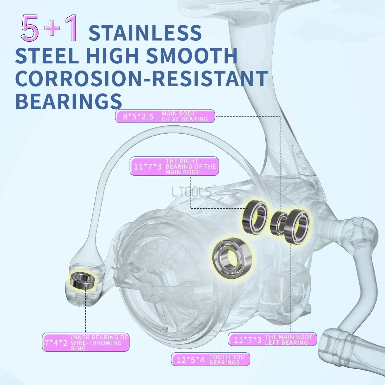 LSY500-1000 Carrete giratorio de fibra de carbono de 106g/3,74 oz, carrete de pesca de agua dulce y hielo, ligero, relación de engranaje 5,2: 1 5 + 1 BB - imagen 4