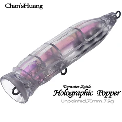 Chan'sHuang – Popper topwater boca grande sin pintar sonajeros pesca