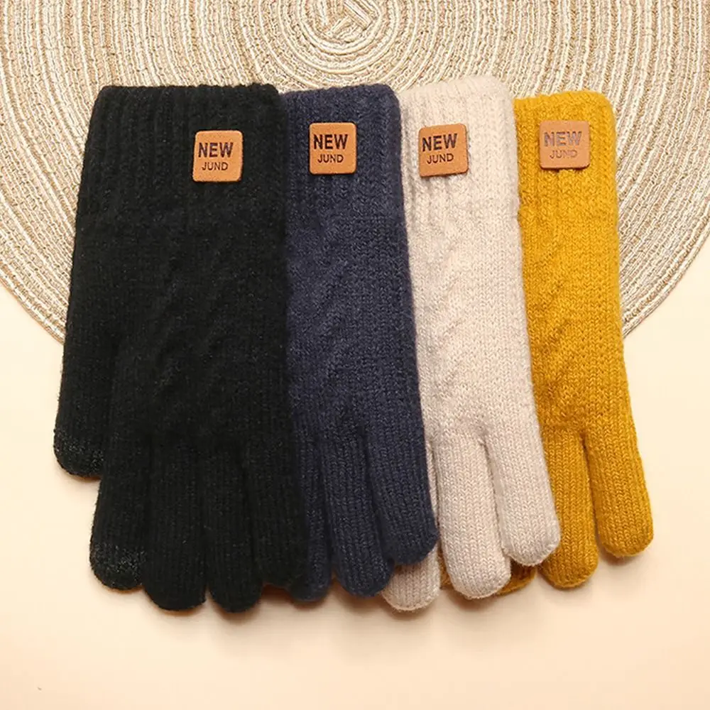 Guantes de punto gruesos a la moda, guantes cálidos a prueba de frío para conducir, manoplas de doble capa a prueba de viento para mujeres y hombres - imagen 4