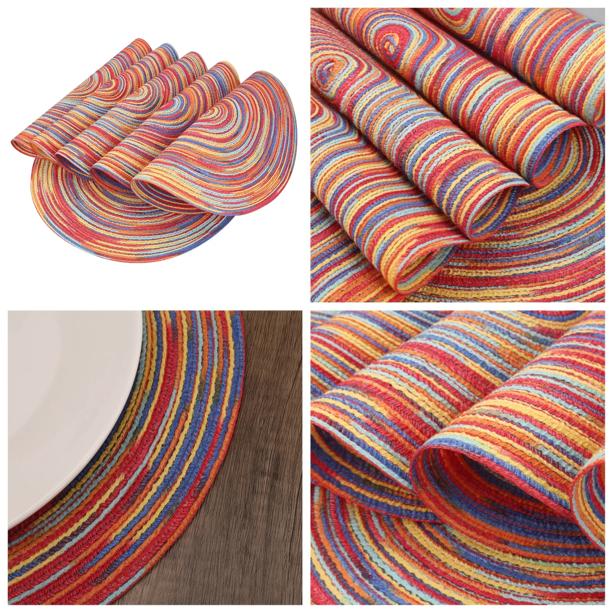 Juego de manteles individuales redondos tejidos de algodón, manteles individuales de ratán resistentes al calor, tapete para cuencos para mesa de comedor, posavasos de cocina, decoración - imagen 3