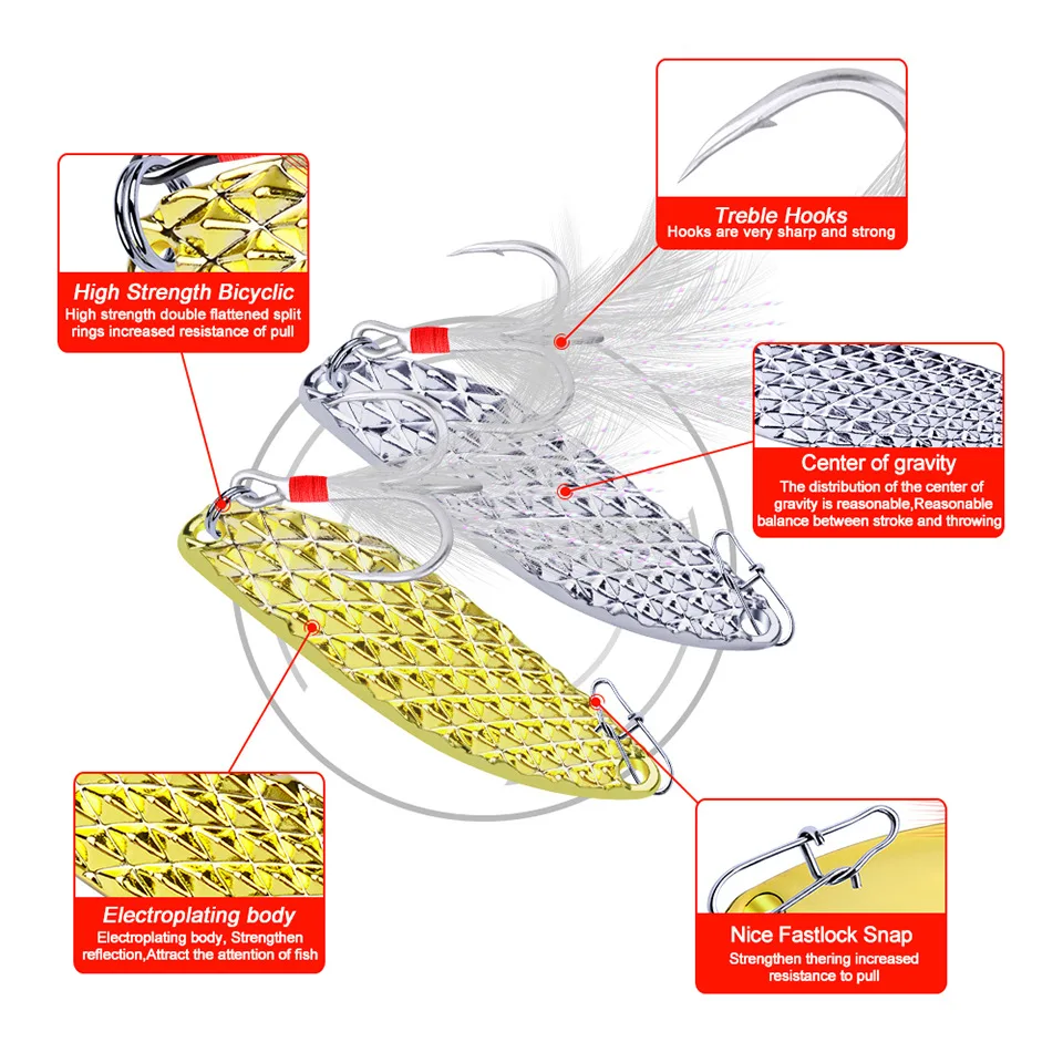 Señuelo de pesca de Metal VIB, 1 piezas, 5g/10g/15g/20g, giratorio, cuchara, Pin, Crankbait, cebos de lentejuelas, aparejos de pesca - imagen 3