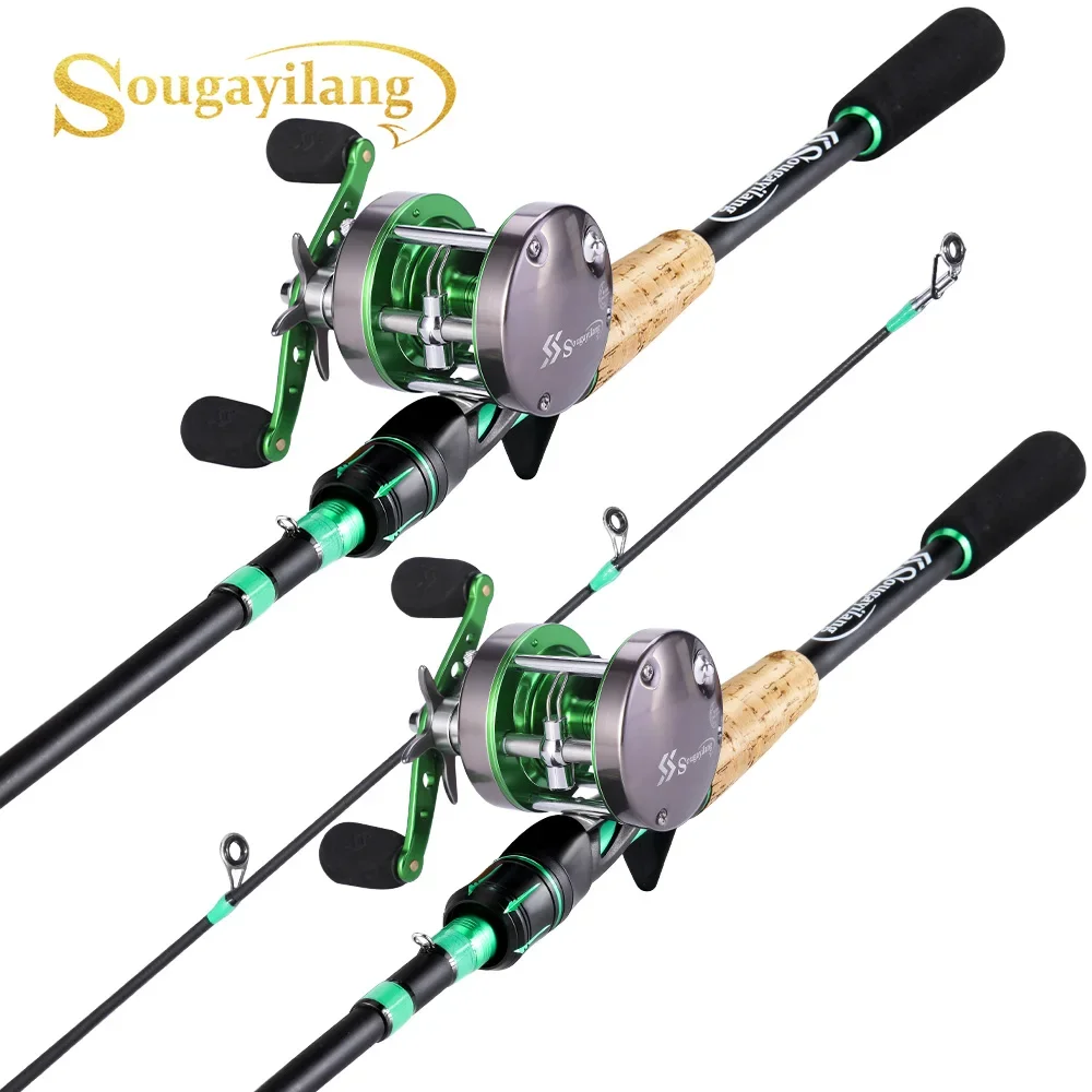 Sougayilang-juego combinado de caña y carrete de Pesca Baitcasting, Kit de carrete de Pesca de curricán de fibra de carbono para Pesca de lubina